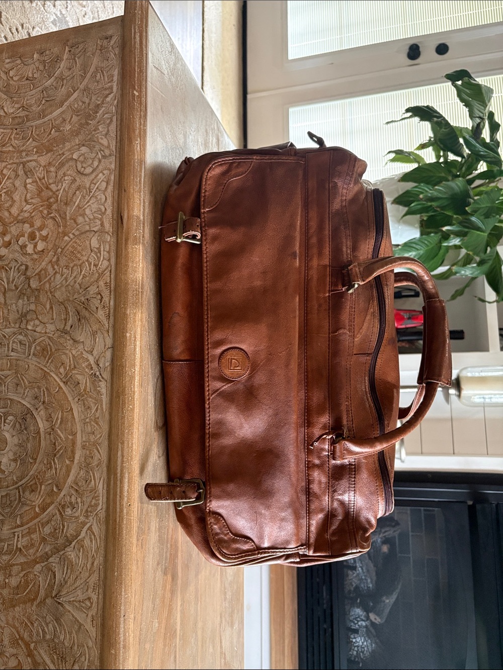 Leather Weekender Bag - Brown